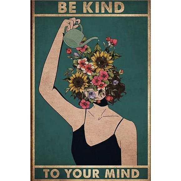 Metal Vintage Tin Sign Be Kind to Your Mind, Land Lady Gift, Floral Woman Gift - Picture 3 of 5
